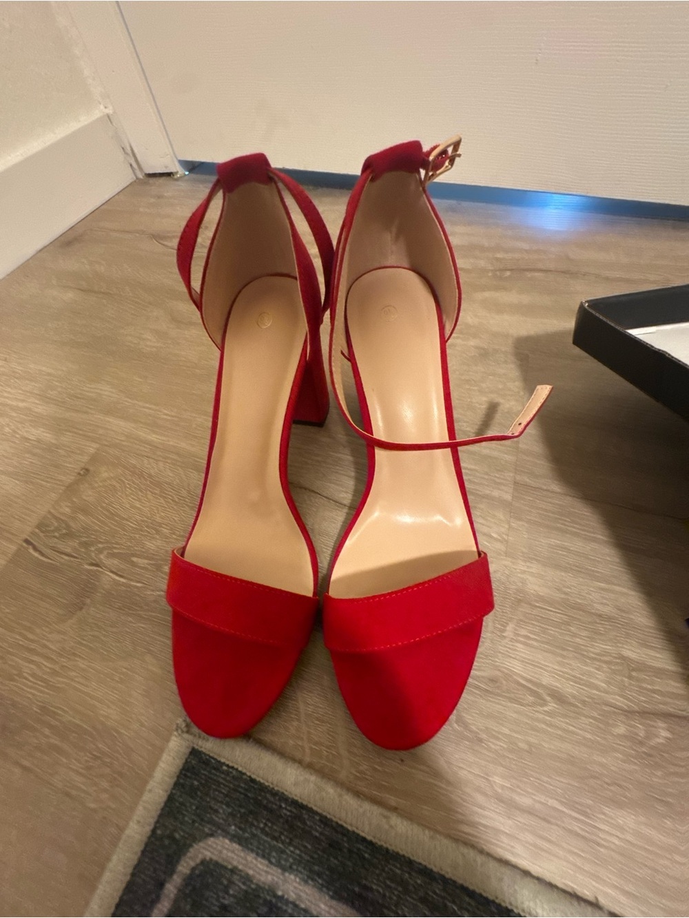 Coasis Red Suede Ankle-Strap Block Heel Sandals